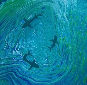 Sharks Circling Art Print from my Original Work 12" x 12" Acid Free